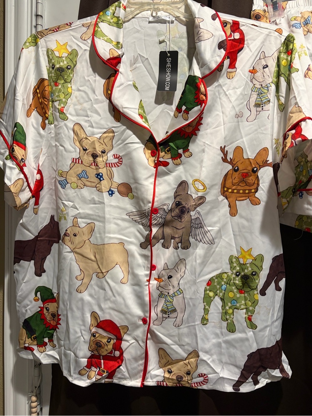 SHESHOW women XL silky French Bulldog Christmas pajama Set - Picture 3 of 4